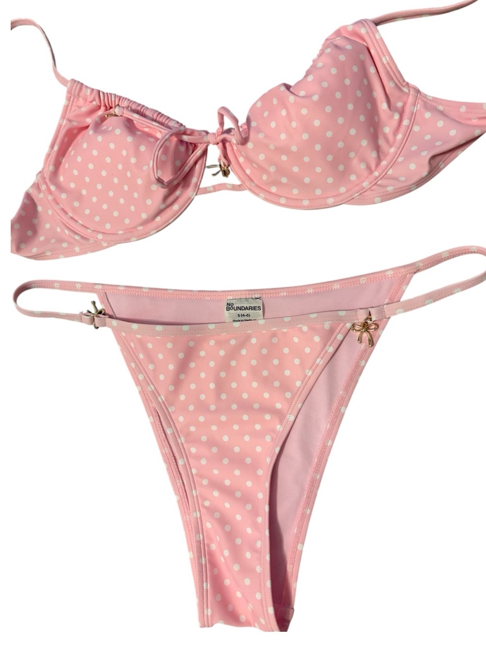 Top is M- bottoms are S. No Boundaries Pink and White Polka Dot Underwire Bikini